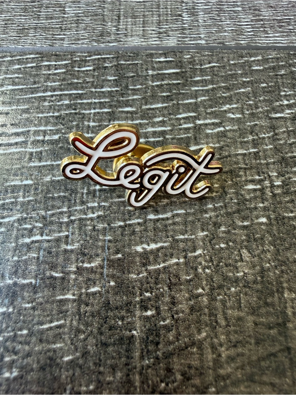 "LEGIT" Gold-Tone Script Enamel Lapel Pin